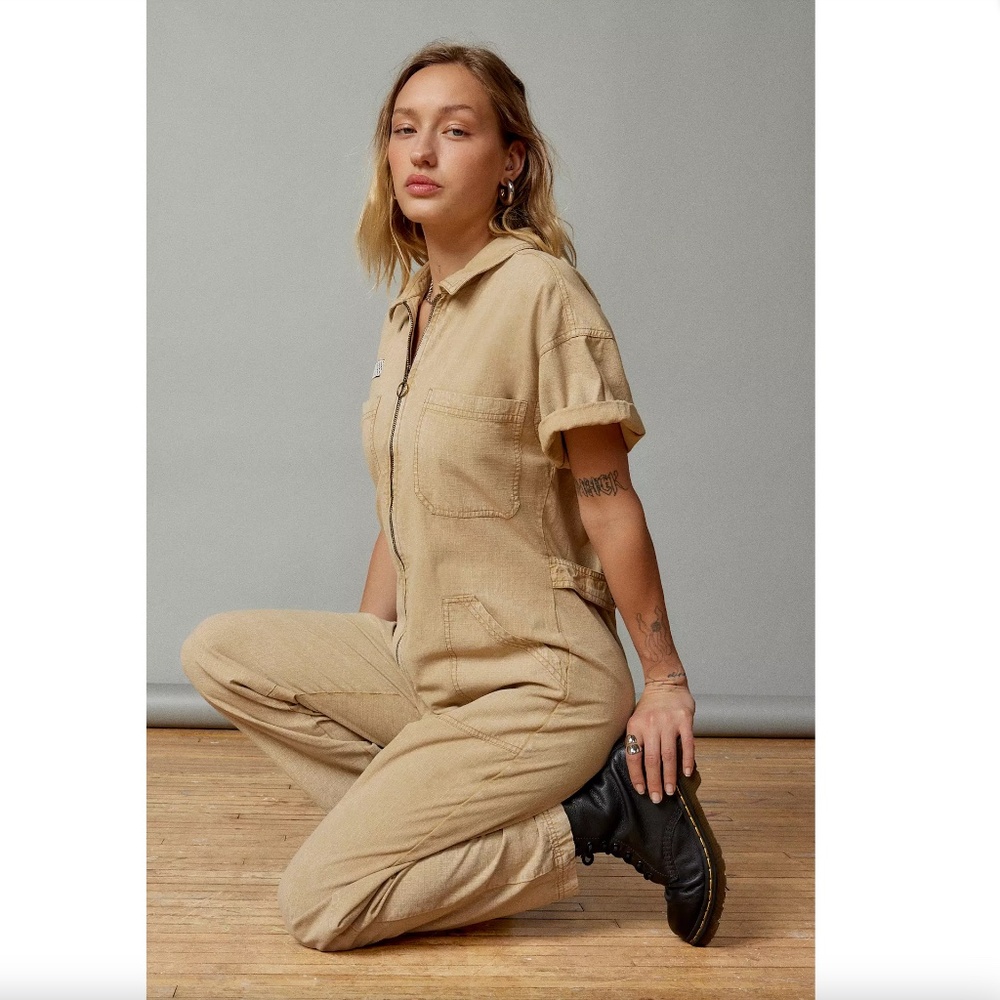 $119 BDG Renee Coverall Jumpsuit Cotton Zip Small Short Sleeve Adjustable Waist